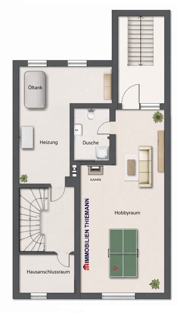 (55) Der (Vorder-) Hausgrundriss im Kellergeschoss Einfamilienhaus Bottrop / Stadmitte