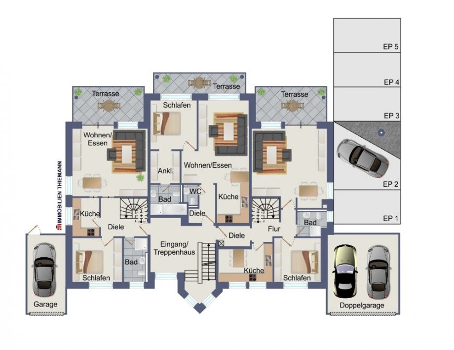 (43) Der Hausgrundriss im Erdgeschoss Mehrfamilienhaus Oberhausen / Klosterhadt-S�d