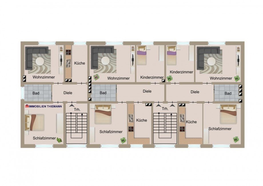 (28) Die Hausgrundrisse im Erd- und Obergeschoss Mehrfamilienhaus Bottrop / Batenbrock
