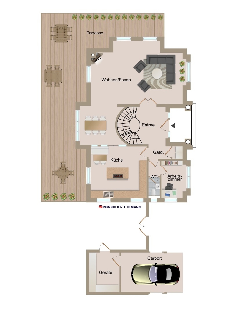 Der Hausgrundriss im Erdgeschoss Einfamilienhaus Bottrop / Kirchhellen