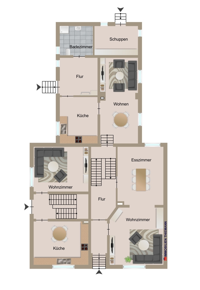 (53) Der Hausgrundriss im Erdgeschoss Zweifamilienhaus Bottrop / Batenbrock