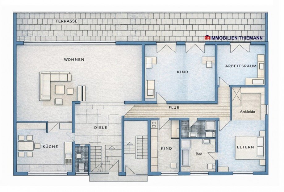(54) Der Hausgrundriss im Erdgeschoss Mehrfamilienhaus Gladbeck / Gladbeck-Brauck