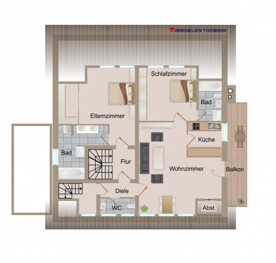 (44) Der Hausgrundriss im Obergeschoss Zweifamilienhaus Bottrop / Eigen