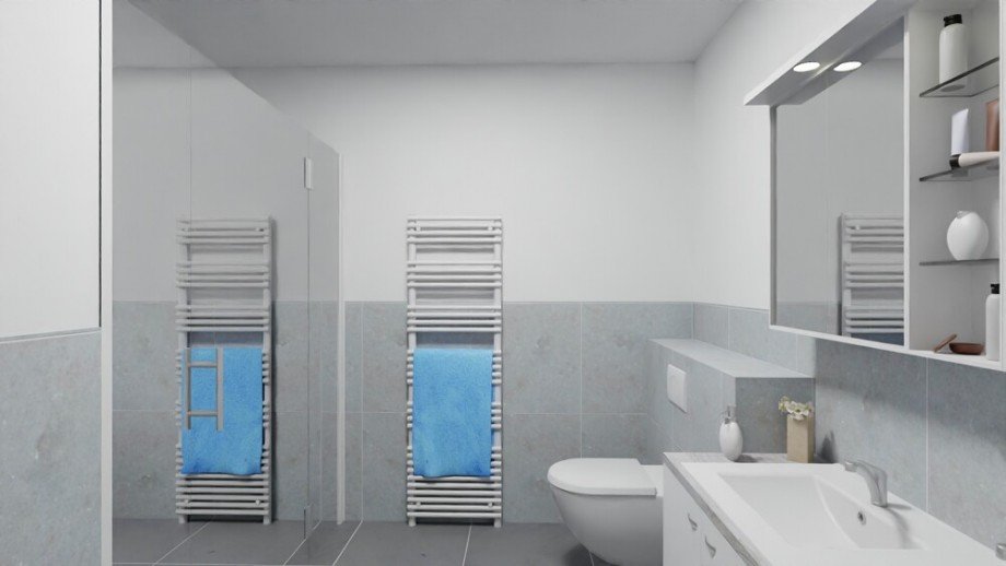 (11) Ein visualisierter Eindruck aus dem modern ausgestattetem Duschbadezimmer Etagenwohnung Bottrop / Fuhlenbrock