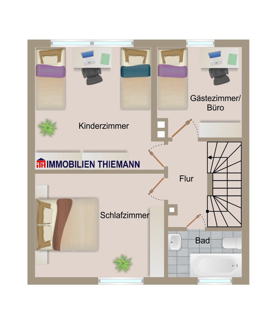 (34) Der Hausgrundriss im Obergeschoss Reihenmittelhaus Oberhausen / Osterfeld-Ost