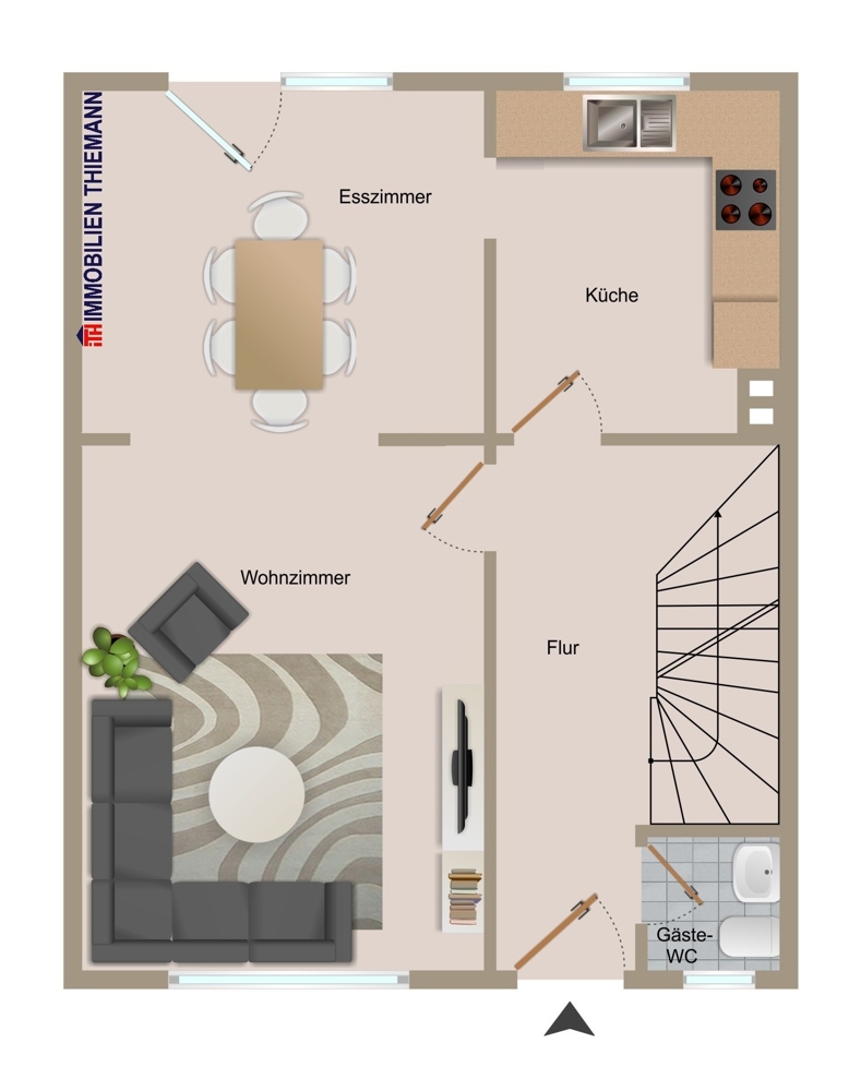 (32) Der Hausgrundriss im Erdgeschoss Doppelhaush�lfte Oberhausen / Osterfeld-Ost