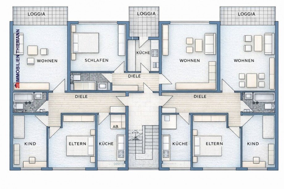 (55) Der Hausgrundriss im 1. und 2. Obergeschoss Mehrfamilienhaus Gladbeck / Gladbeck-Brauck