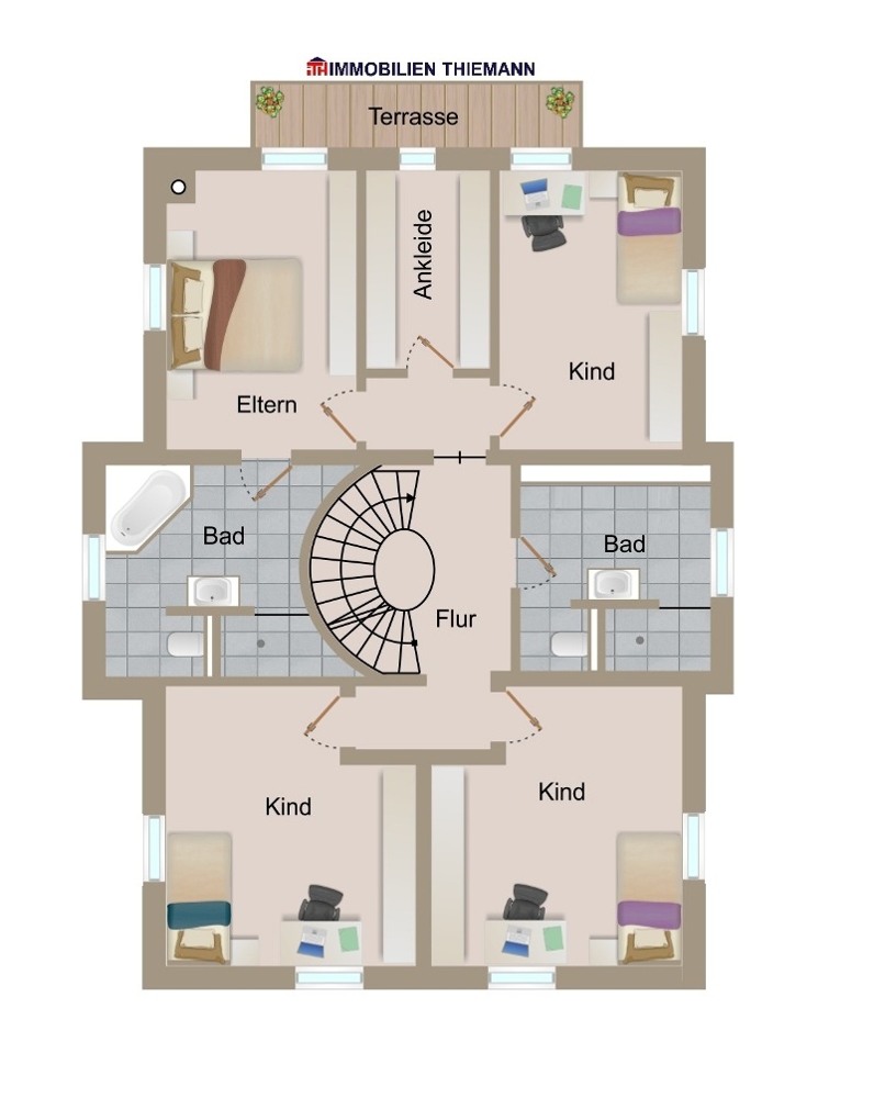 Der Hausgrundriss im Obergeschoss Einfamilienhaus Bottrop / Kirchhellen