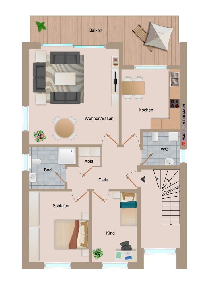 (25) Der Wohnungsgrundriss im 1. OG im Detail Etagenwohnung Bottrop / Stadtmitte
