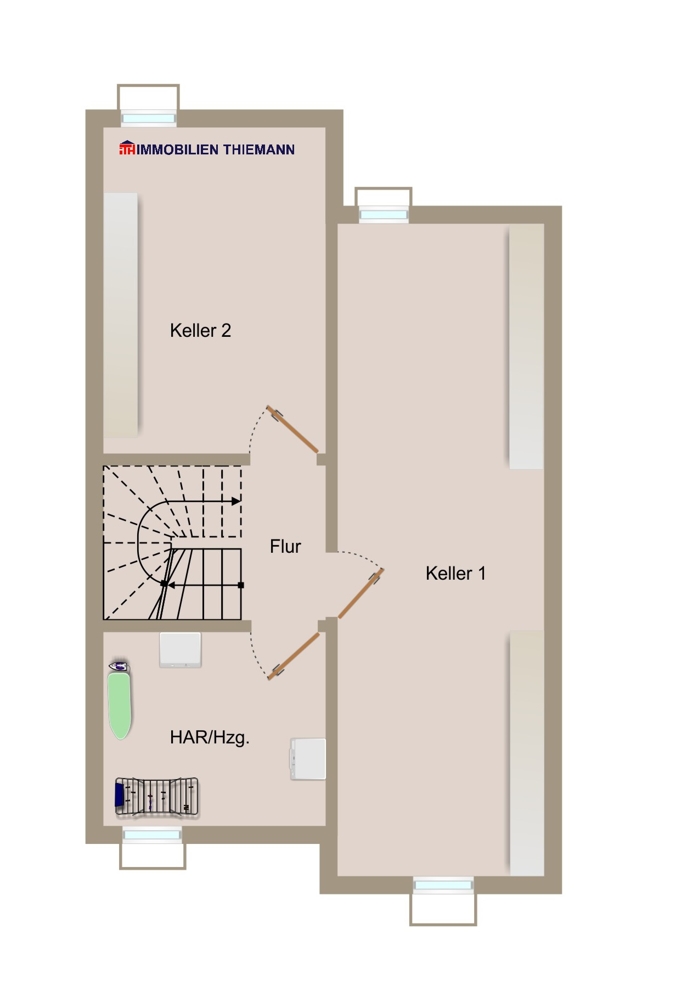 (30) Der Hausgrundriss im Kellergeschoss Reihenmittelhaus Gladbeck / Gladbeck-Brauck