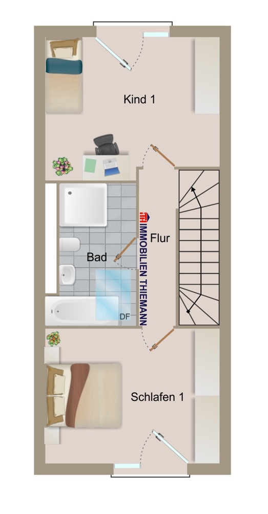 (29) Der Hausgrundriss im Obergeschoss Reihenmittelhaus Bottrop / Boy