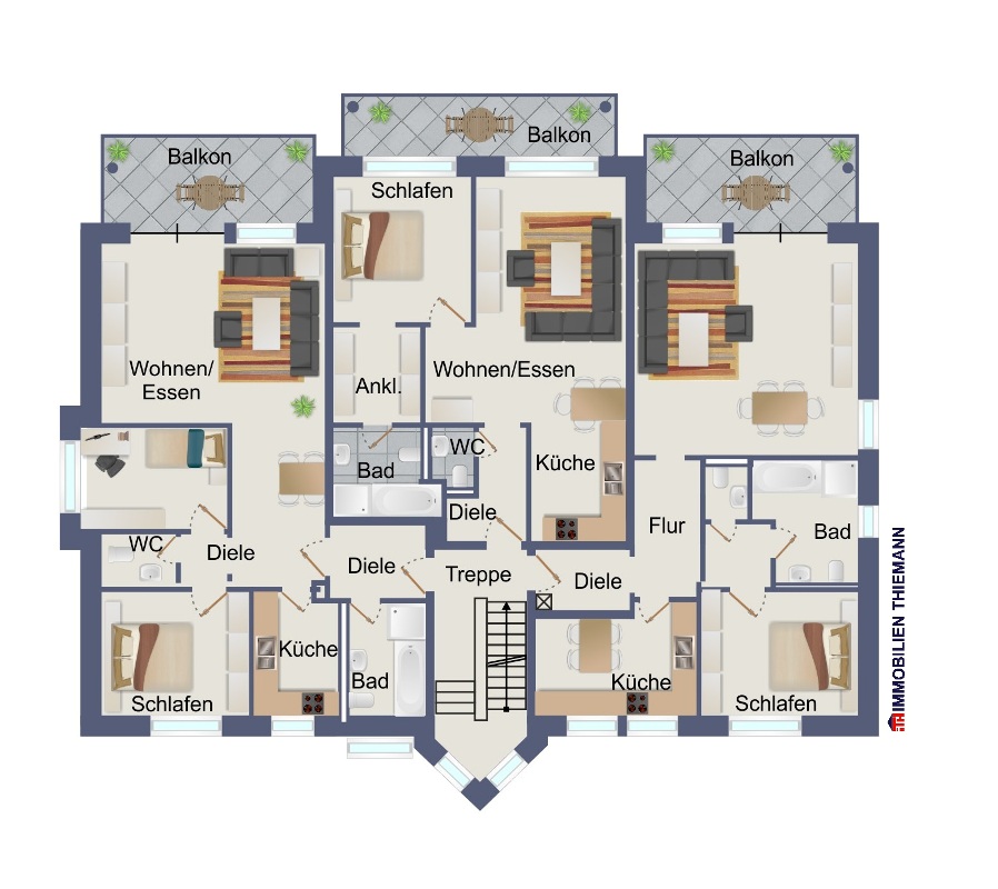 (44) Der Hausgrundriss im Obergeschoss Mehrfamilienhaus Oberhausen / Klosterhadt-S�d