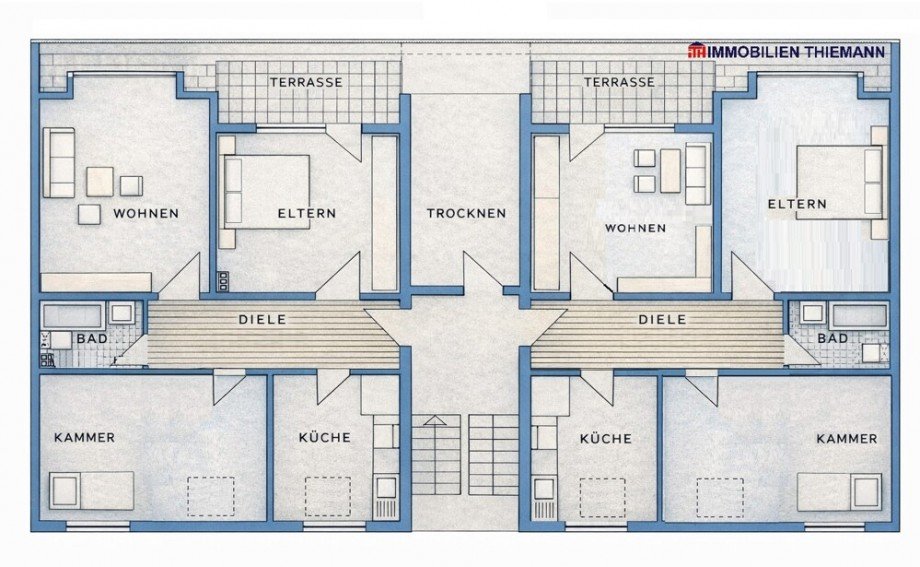 (56) Der Hausgrundriss im Dachgeschoss Mehrfamilienhaus Gladbeck / Gladbeck-Brauck
