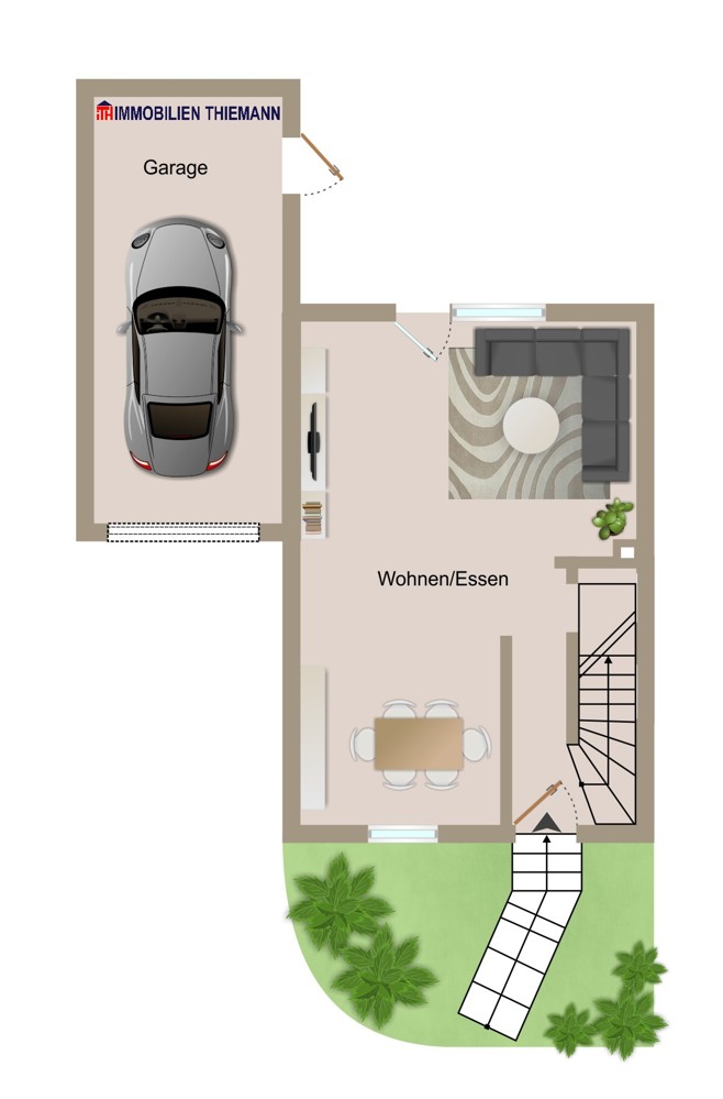 (29) Der Hausgrundriss im Erdgeschoss Reiheneckhaus Bottrop / Fuhlenbrock