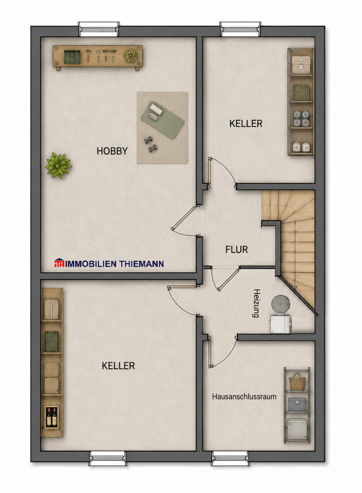 (39) Der Hausgrundriss im Kellergeschoss Reihenendhaus Bottrop / Fuhlenbrock