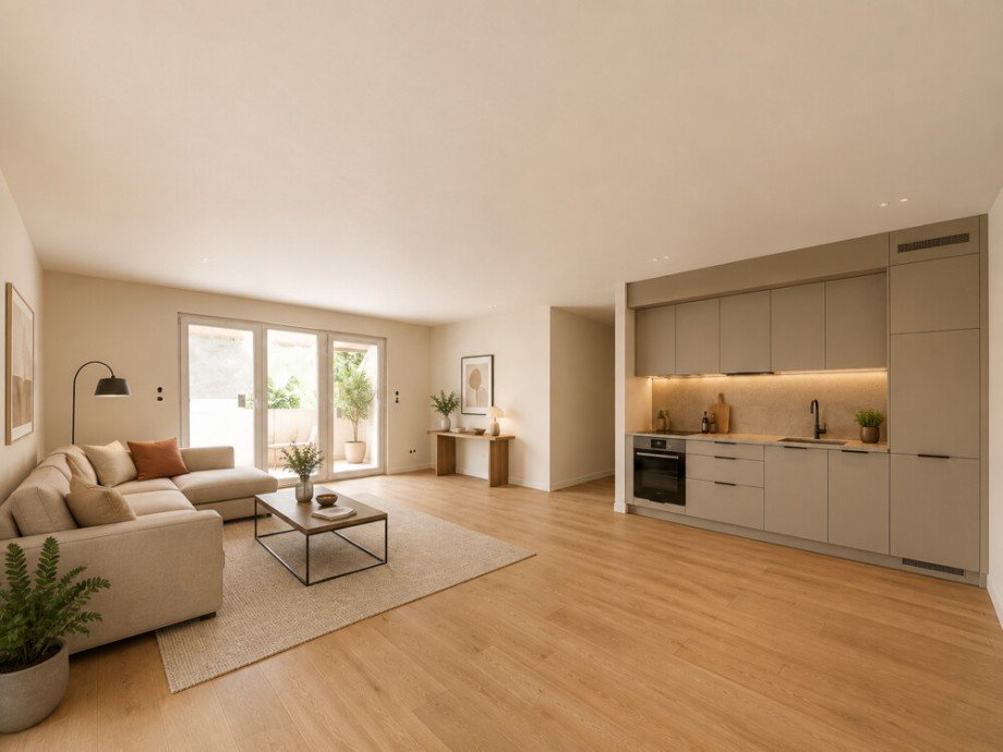 (14) Ein visualisiertes Beispiel des Wohnraumes Erdgeschosswohnung Bottrop / Fuhlenbrock