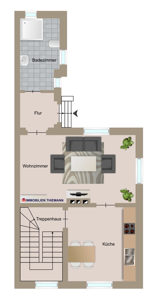 (26) Der Hausgrundriss im Erdgeschoss Reiheneckhaus Gladbeck / Schultendorf