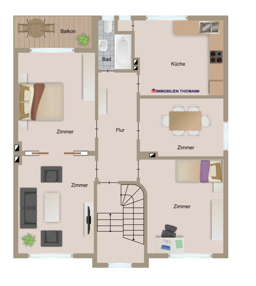 Der Wohnungsgrundriss im Obergeschoss Mehrfamilienhaus Bottrop / Stadtmitte