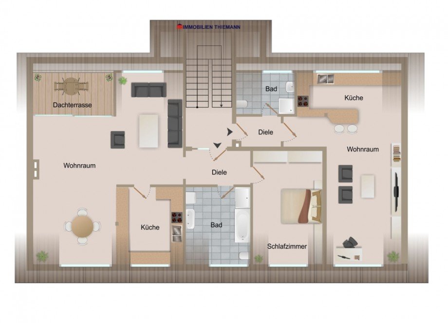 (23) Der Hausgrundriss im Dachgeschoss (Nutzfl�che) Mehrfamilienhaus Gladbeck / Brauck