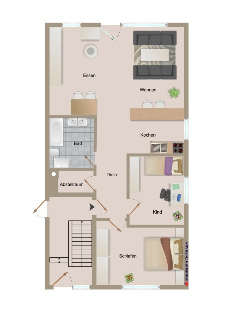 (27) Der Wohnungsgrundriss im Detail Erdgeschosswohnung Oberhausen / Schwarze Heide