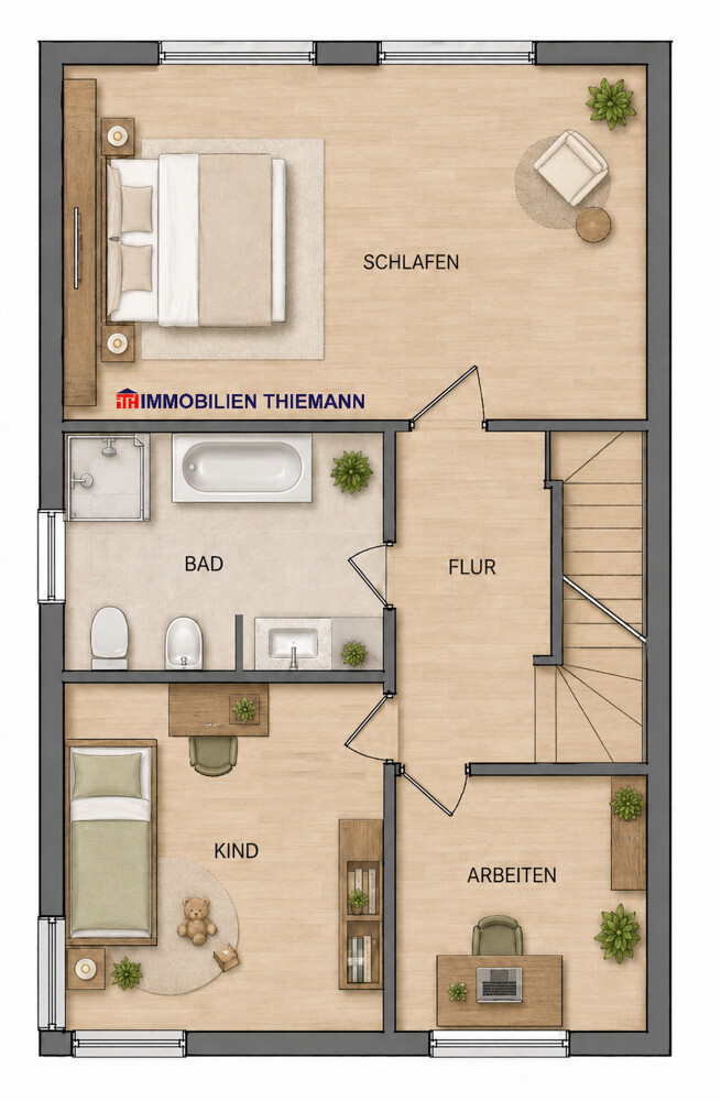 (41) Der Hausgrundriss im Obergeschoss Reihenendhaus Bottrop / Fuhlenbrock